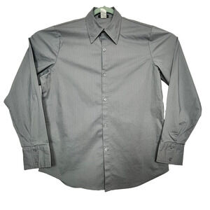 Vintage Plastix Idol Mens Button Up Long Sleeve Gray Blue Striped Shirt XL